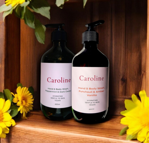 Set of 2 Hand & Body Washes  490ml+490ml Patchouli & Amber Vanilla +  Peppermint & Dark Cedar